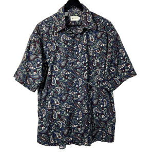 JT Beckett Multicolor Paisley Design Short Sleeve Button Up Shirt Mens XL Cotton